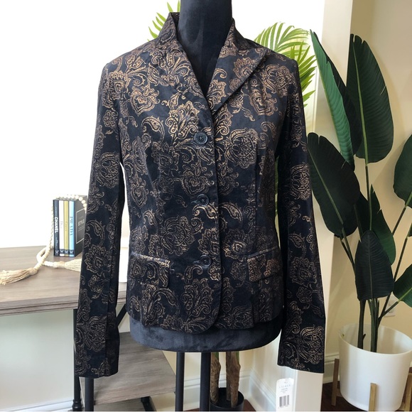 Ralph Lauren Velveteen Filigree Black/Gold/Bronze Cotton Stretch Jacket Blazer 6 - Picture 9 of 9